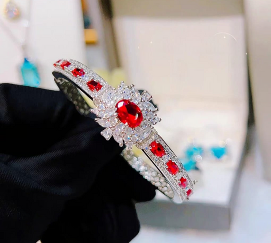 Royal Red Princess Sterling Silver  cuff bracelet
