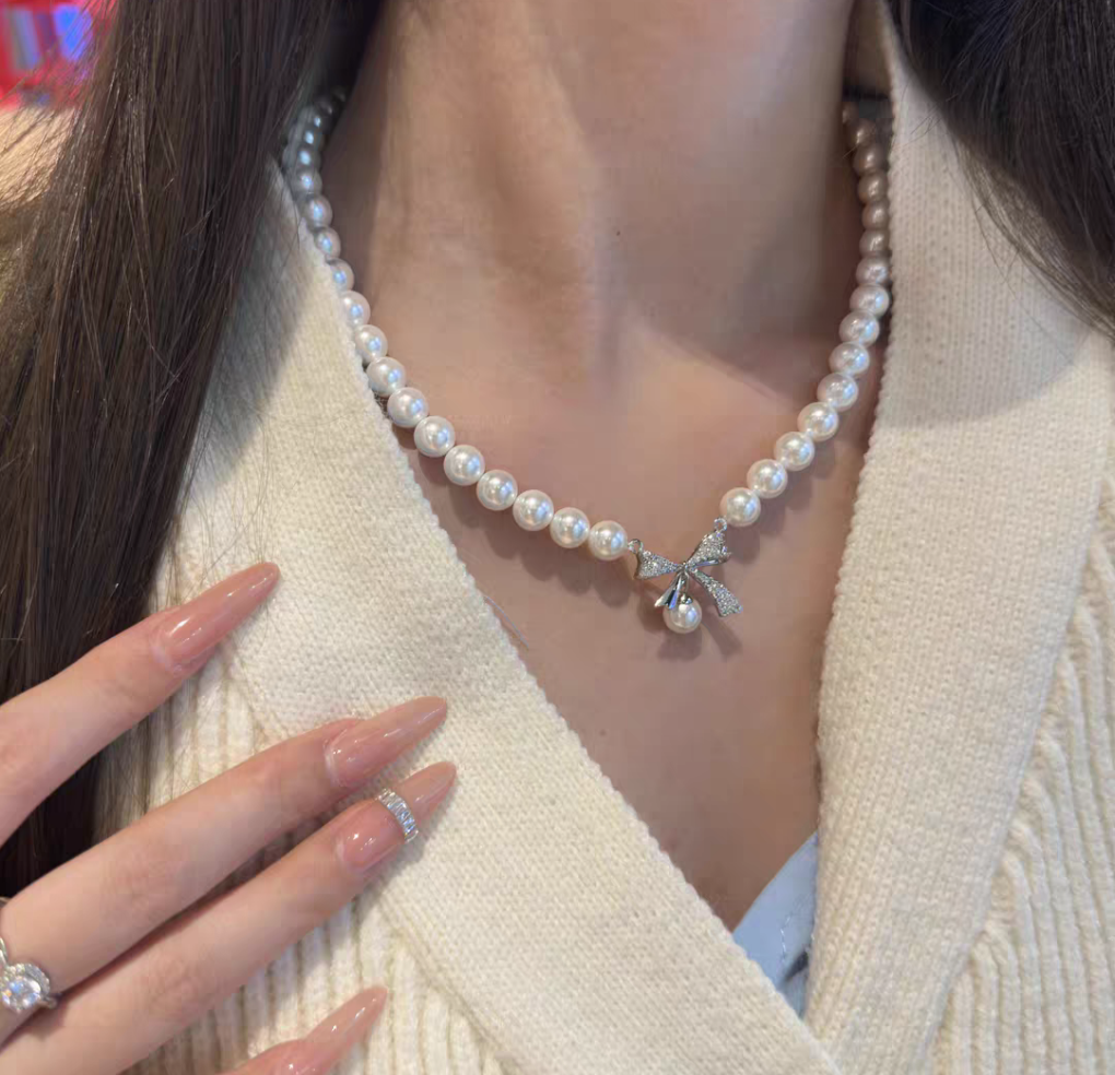 Natural Australian Pearls 8mm Luna Bow Sterling Silver Necklace -Giftable Packing as Pictures-Greeting Card-Custom Hand written Note