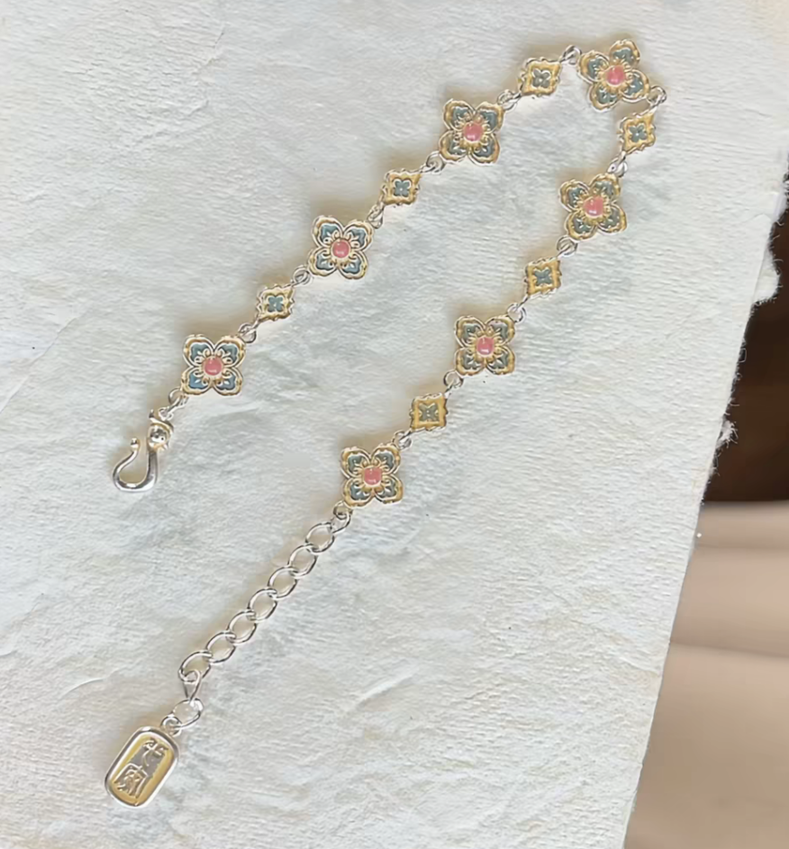 Butterfly flowers 999.9 Sterling Silver Bracelet with certificate-made to order