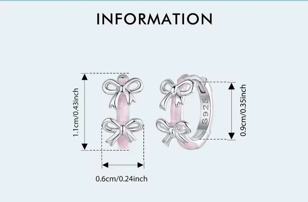 Pink Princess Bow Sterling Silver 925 Hoop earrings