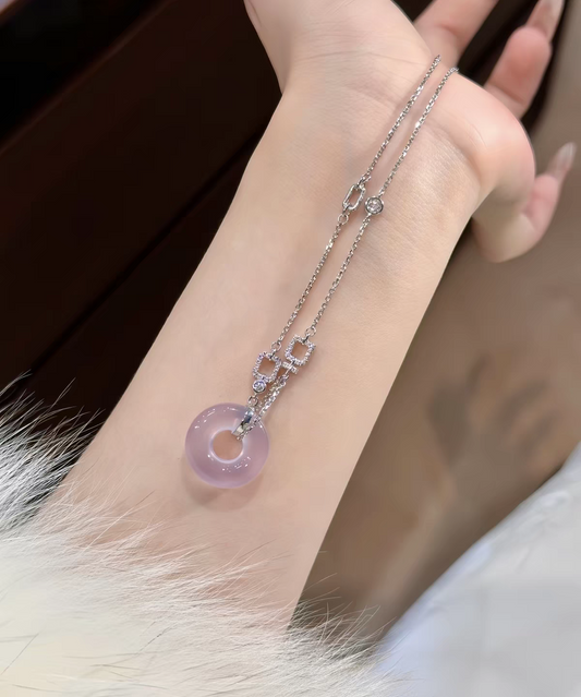 Purple chalcedony Sterling Silver 925 Certified Necklace