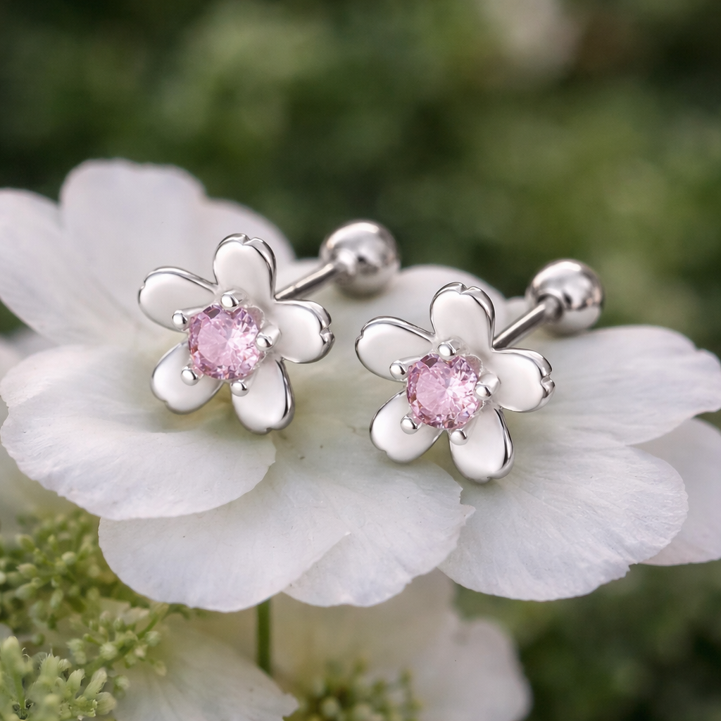 Cherry blossom Pink Sterling Silver Stud Earrings