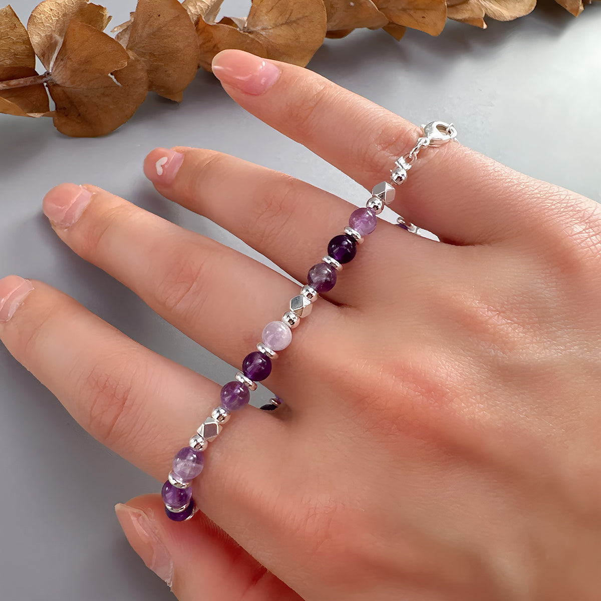 Amethyst with Sterling Silver 925 beads Bracelet