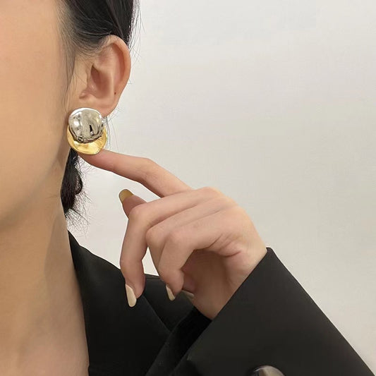 Curved edge 18k Gold Filled Earrings Stud