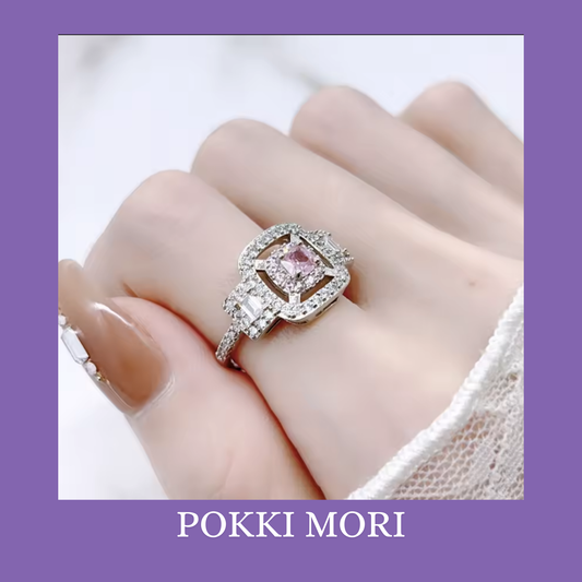 Square Pink garden Sterling Silver 925 Ring Resizable