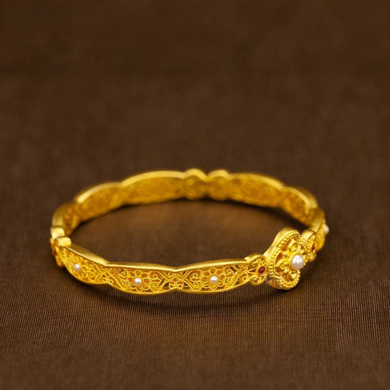 Traditional Artistic expression 18k Gold filled bangle bracelet