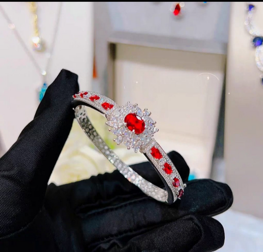 Royal Red Princess Sterling Silver  cuff bracelet