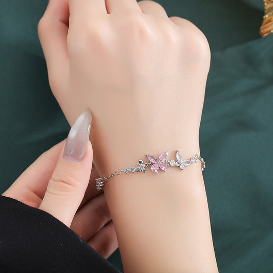 Pink Butterfly Sterling Silver 925 Bracelet