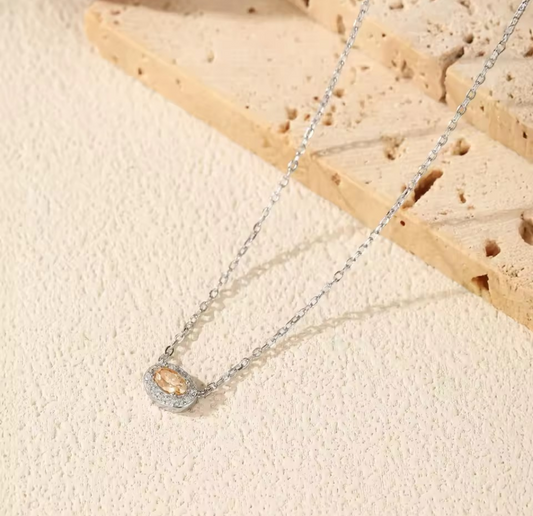 Champagne problem Moissanite Sterling Silver 925 Necklace -Certificate Included