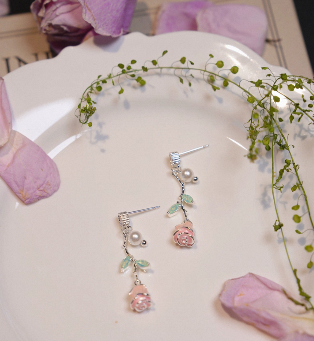 Rose garden Sterling Silver Dangle Earrings
